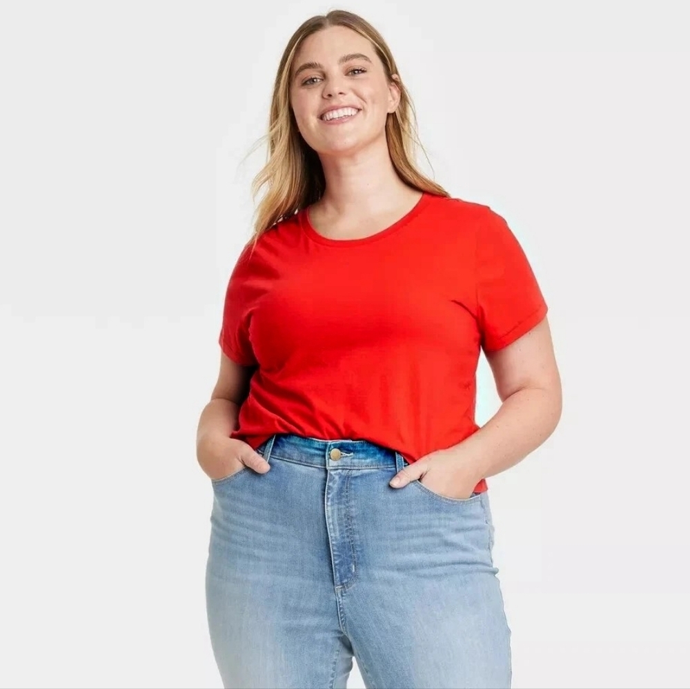Short Sleeve Cropped Crew Neck T-shirt Lively Red Shrunken Tee Universal Thread